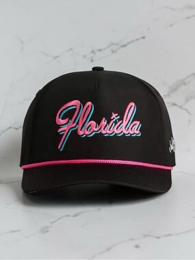 NWT Bad Birdie Florida Script Rope Golf Hat Snapback Black Pink Blue